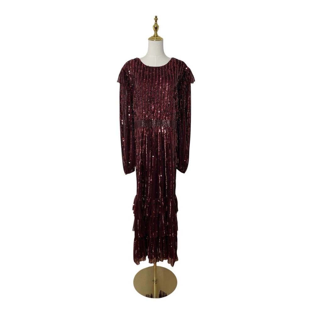 Mac Duggal 23003 Red Ruffle Sequin Midi Dress Size 16 $698 - Picture 4 of 7